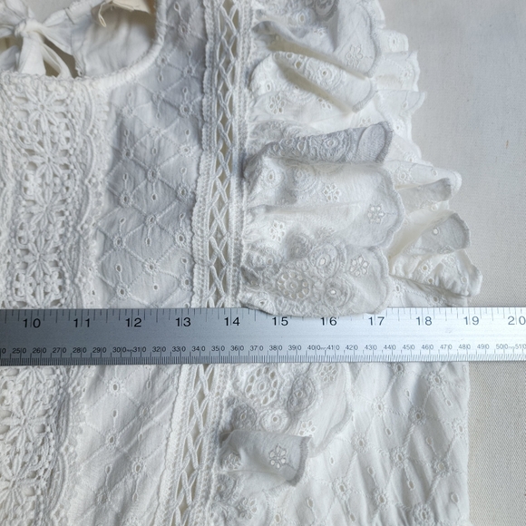 Sezane Chacha Embroidered Eyelet Lace Ruffle Mini Dress In Ecru - Picture 11 of 13
